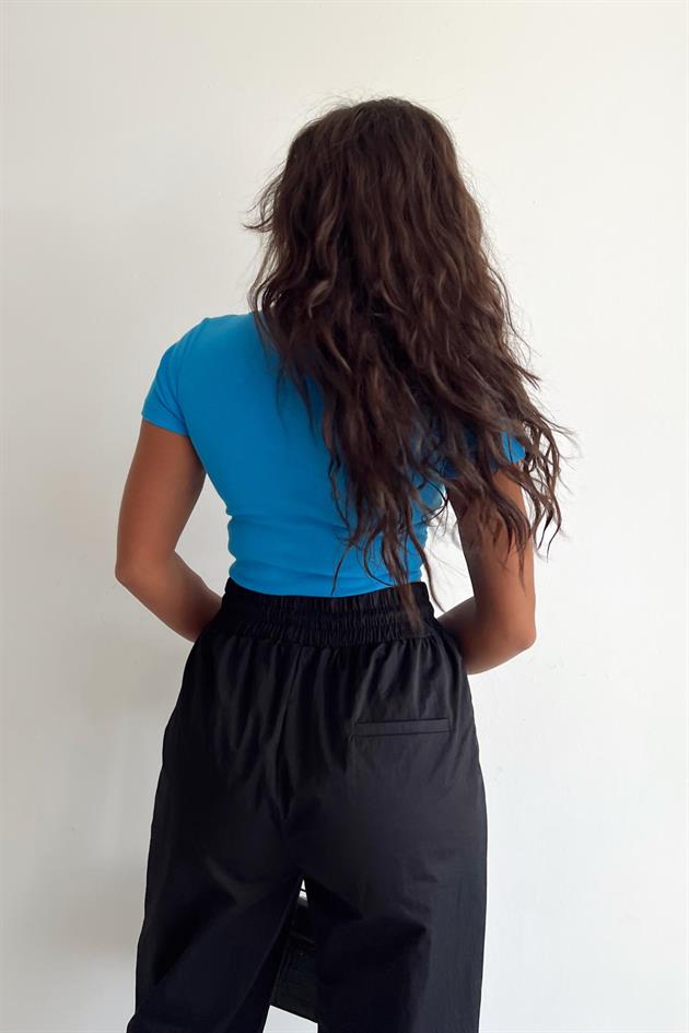 Corsage Stitched Blouse Blue - Image 4