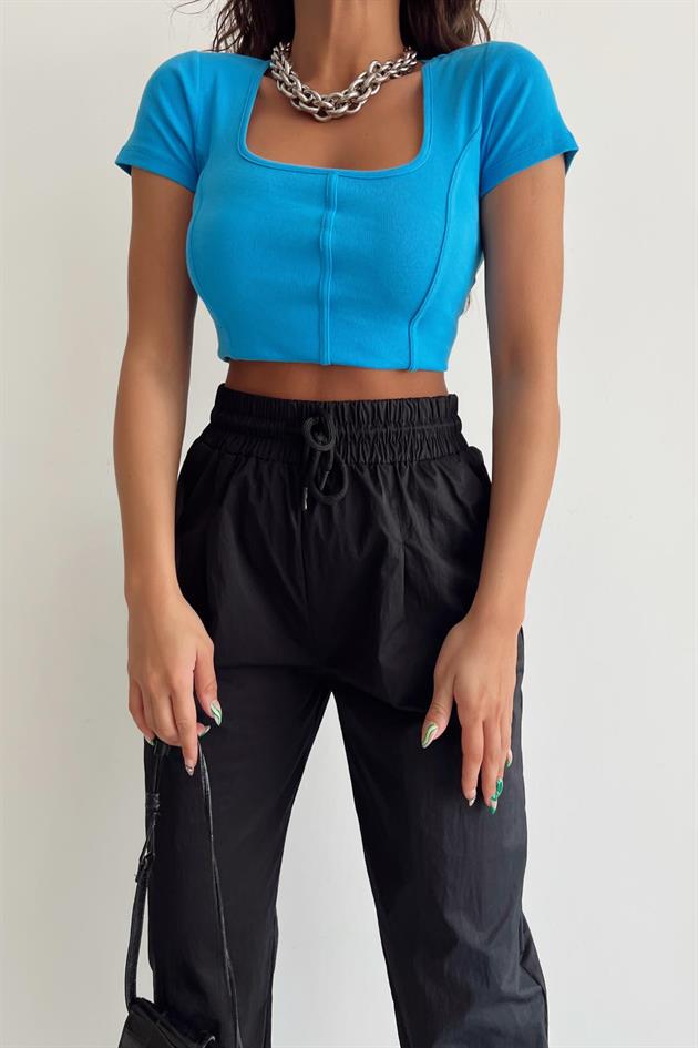 Corsage Stitched Blouse Blue - Image 2