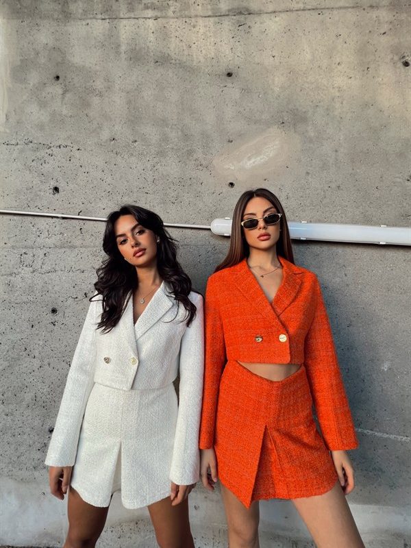 Crop Tweed Jacket Orange