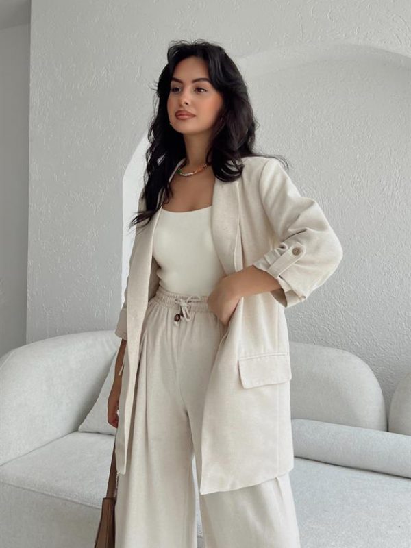 Cufflink Blazer Linen Jacket Stone