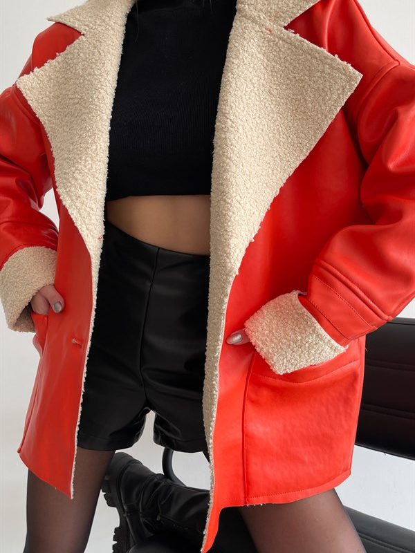 Oversize Fur Collar Premium Jacket Orange