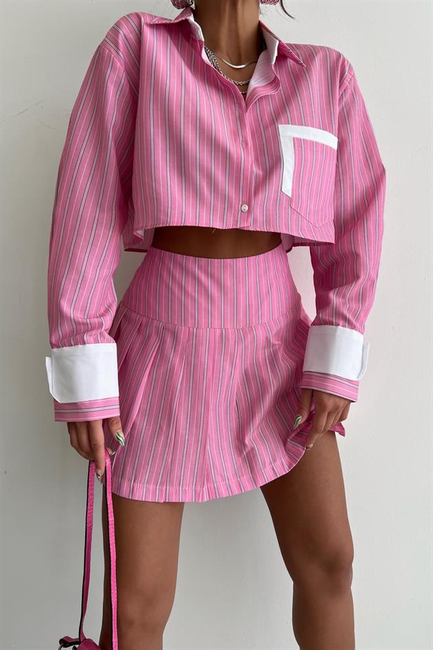 Striped Crop Shirt Pink - Image 2