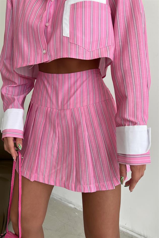 Striped Crop Shirt Pink - Image 3