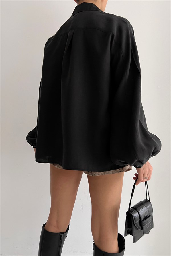 Sleeve Pleated Pocket Detailed Shirt Black - Image 3