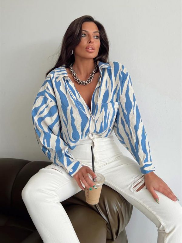 Wild Pattern Loose Shirt Blue