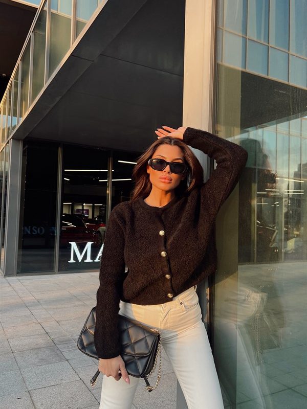 Gold Button Soft Cardigan Black