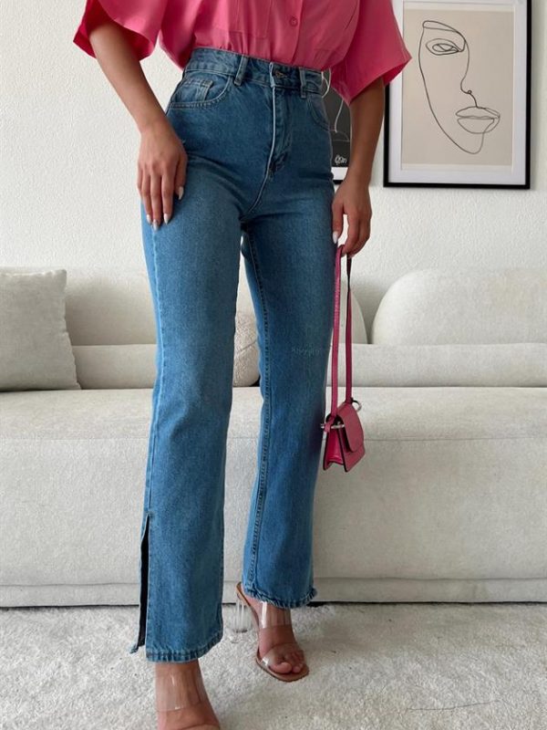 Slit High Waist Jean Blue