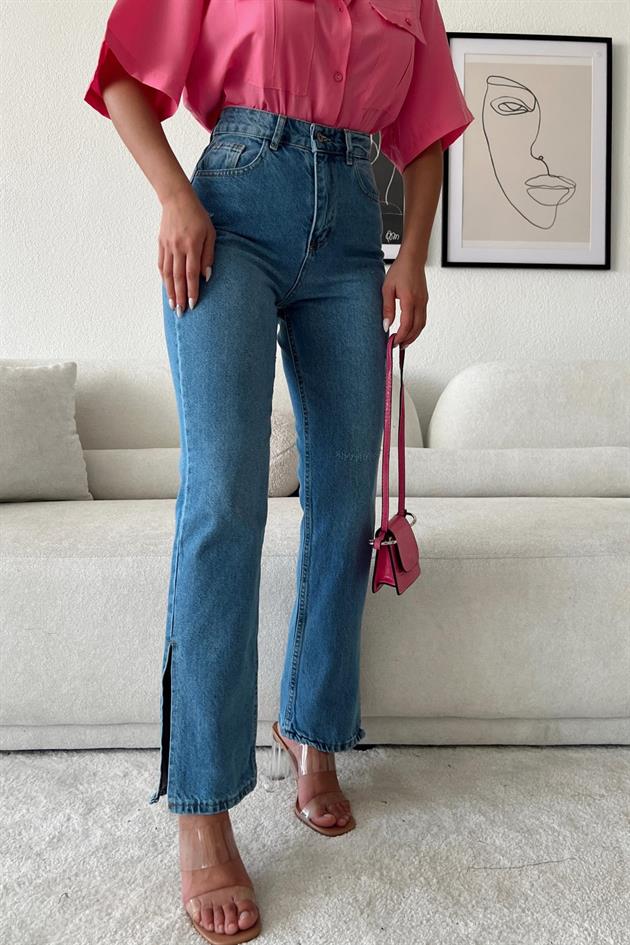 Slit High Waist Jean Blue
