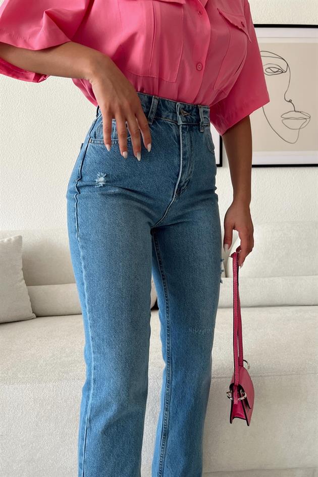 Slit High Waist Jean Blue - Image 2