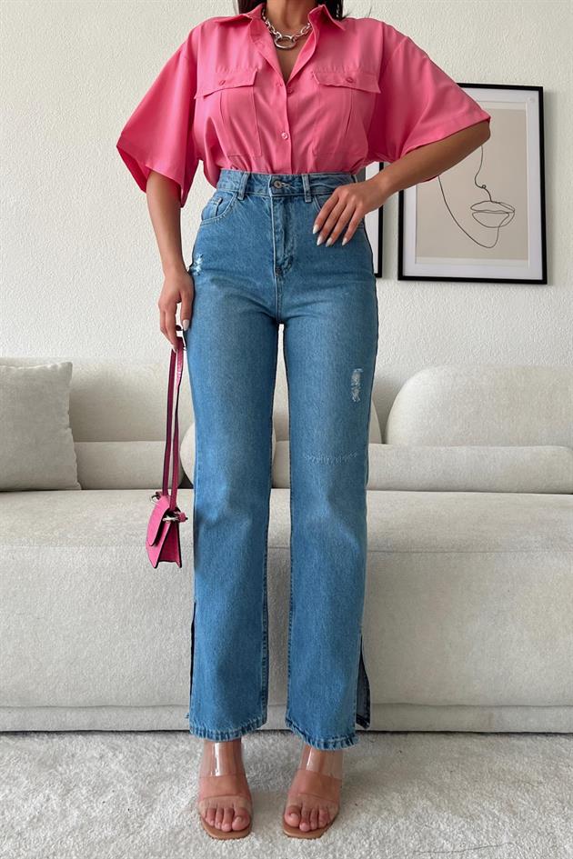 Slit High Waist Jean Blue - Image 3