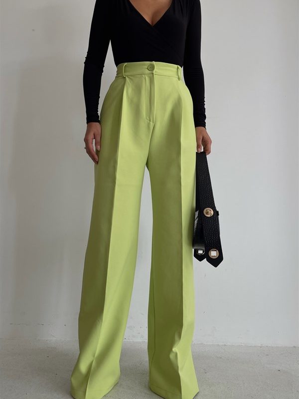 High Waist Basic Palazzo Trousers Neon Yellow