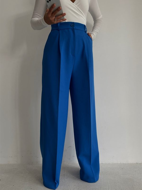 High Waist Basic Palazzo Trousers Saxe Blue