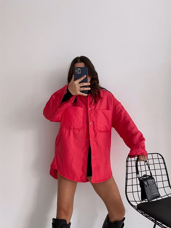 Snap Closure Pocket Coat Fuchsia
