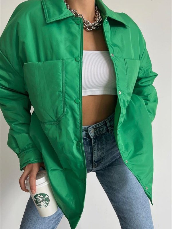 Snap Closure Pocket Coat Green