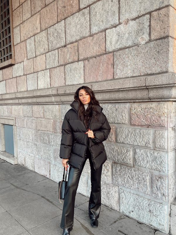 Stand Up Collar Quilted Coat Black