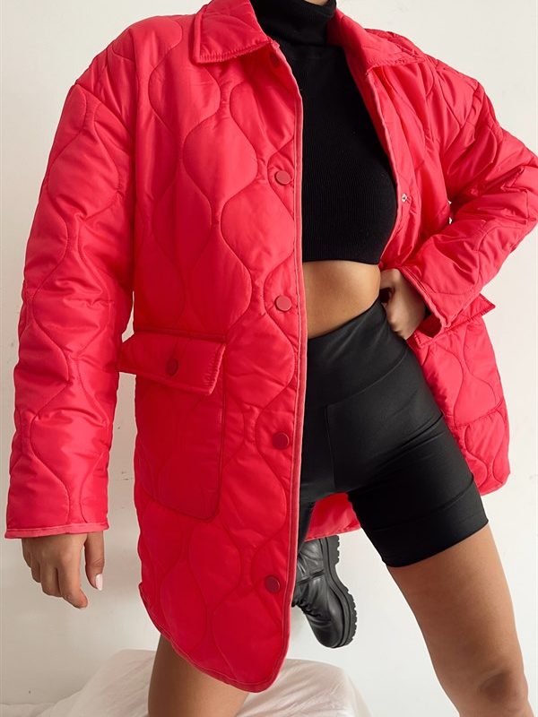Quilted Pocket Detailed Coat Fuchsia