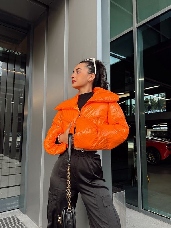 Patent Leather Inflatable Coat Orange