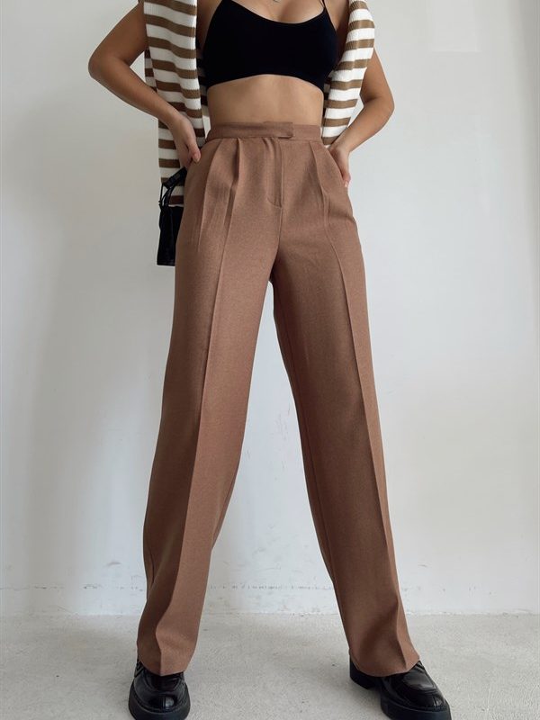 Cross Pleated Trousers Brown