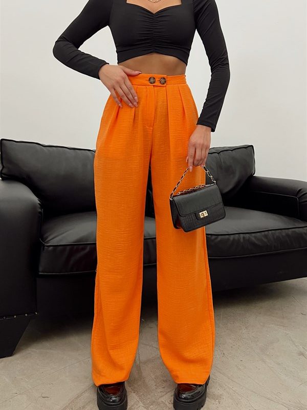Raw Linen Loose Trousers Orange