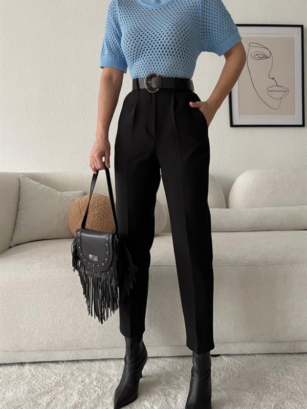 Carrot Cut Belted Trousers Black