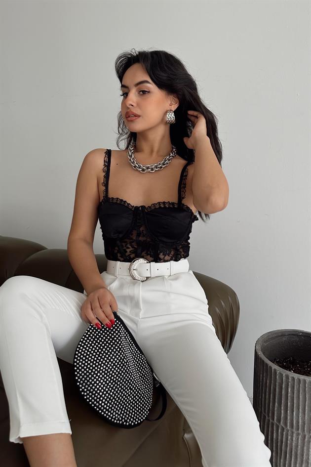 Thick Belted Fabric Trousers White - Image 3