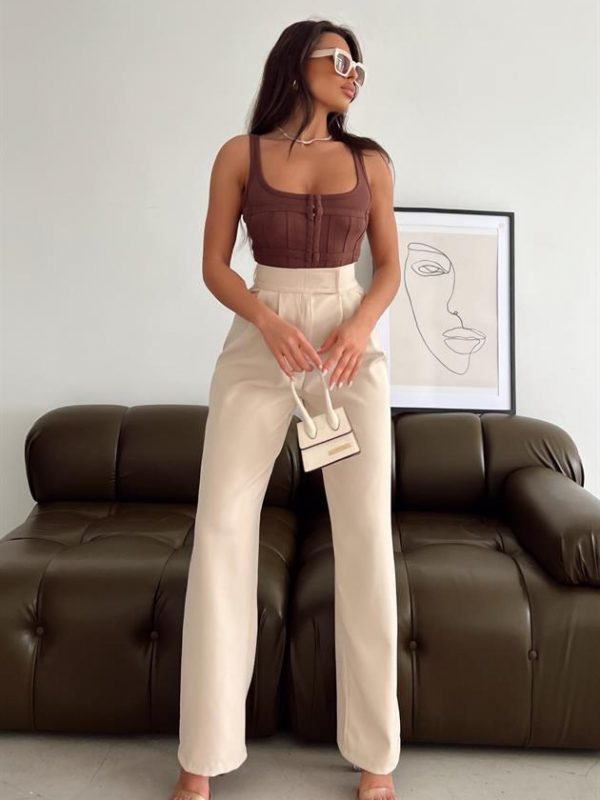 Belt Closure Palazzo Trousers Beige