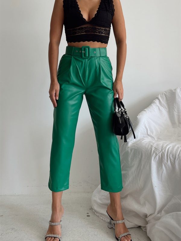Belted Leather Pants Green