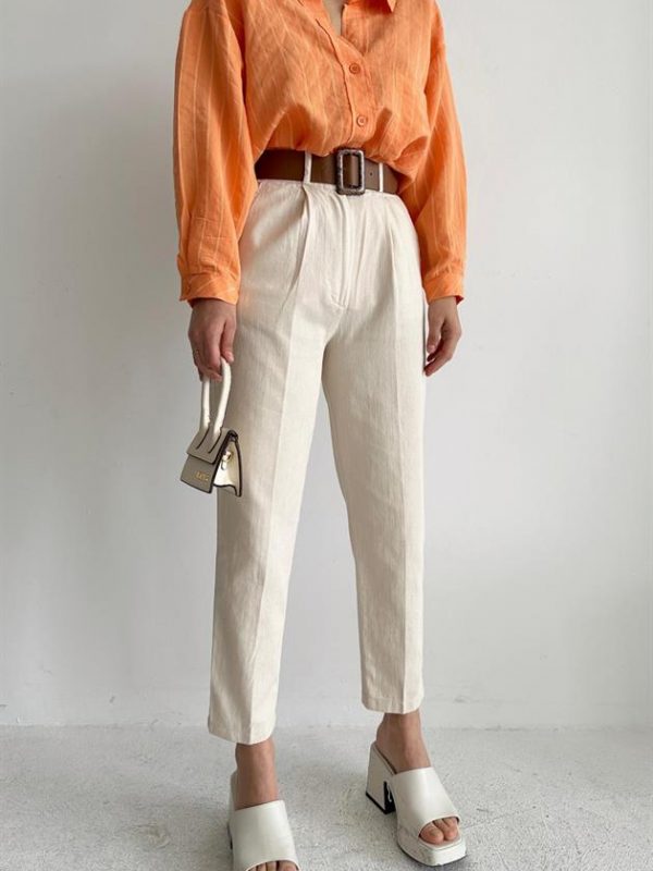 Belted Raw Linen Balloon Trousers Stone
