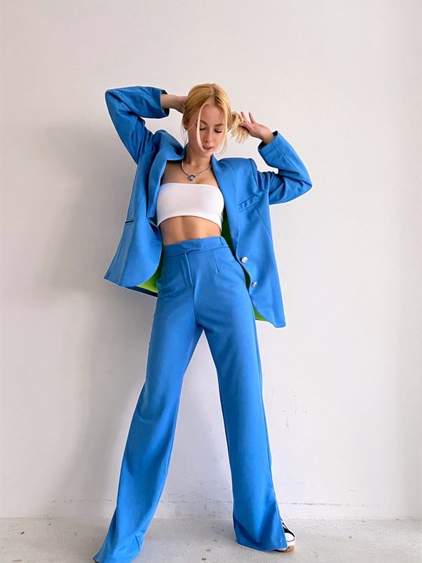 Slit Leg Basic Classic Trousers Blue