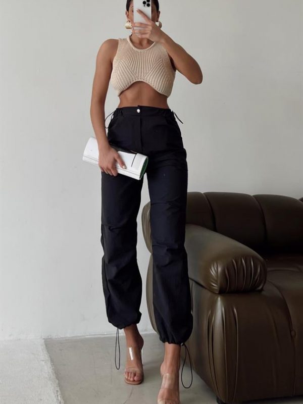 Pleated Parachute Trousers Black