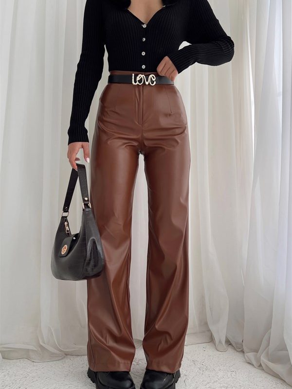 Palazzo Leather Trousers Tan