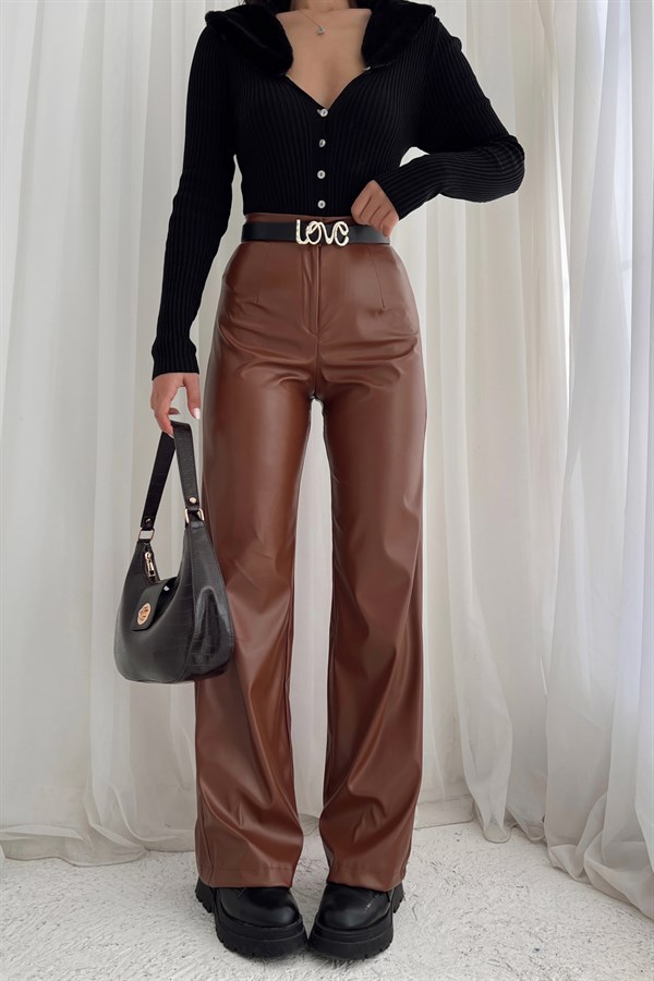 Palazzo Leather Trousers Tan