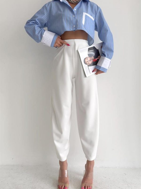 Pleated Carrot Fit Trousers White