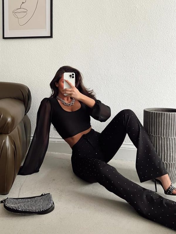 Stone Slit Detail Trousers Black