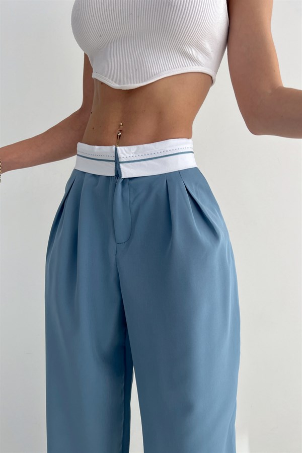 Inverted Belt Palazzo Trousers Indigo - Image 2