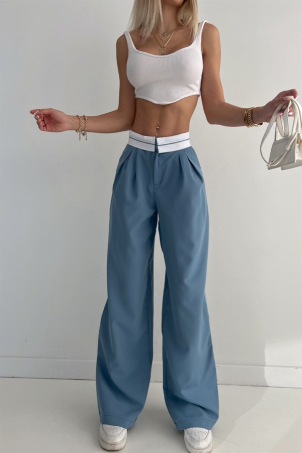 Inverted Belt Palazzo Trousers Indigo - Image 4