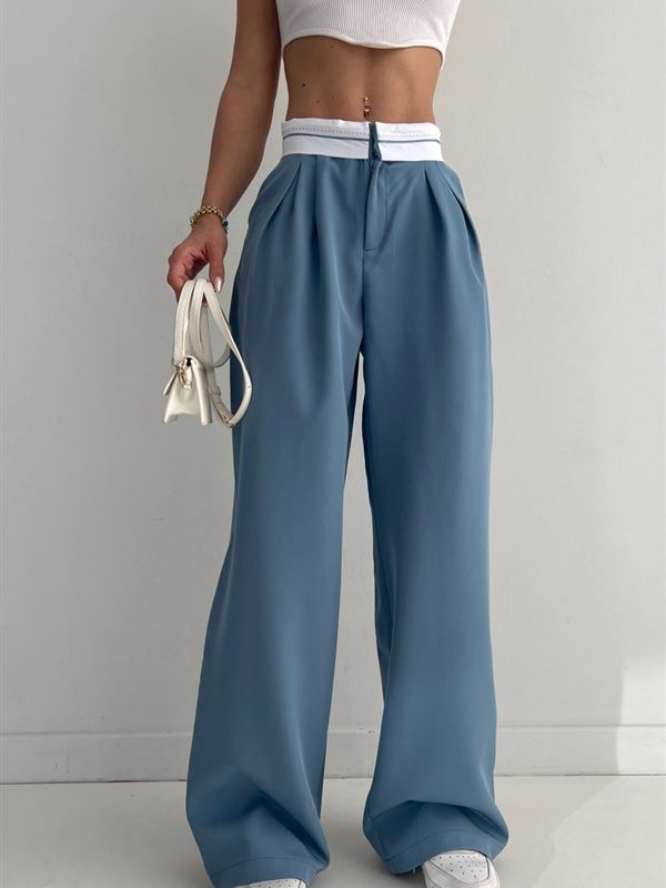 Inverted Belt Palazzo Trousers Indigo