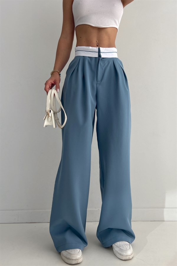 Inverted Belt Palazzo Trousers Indigo