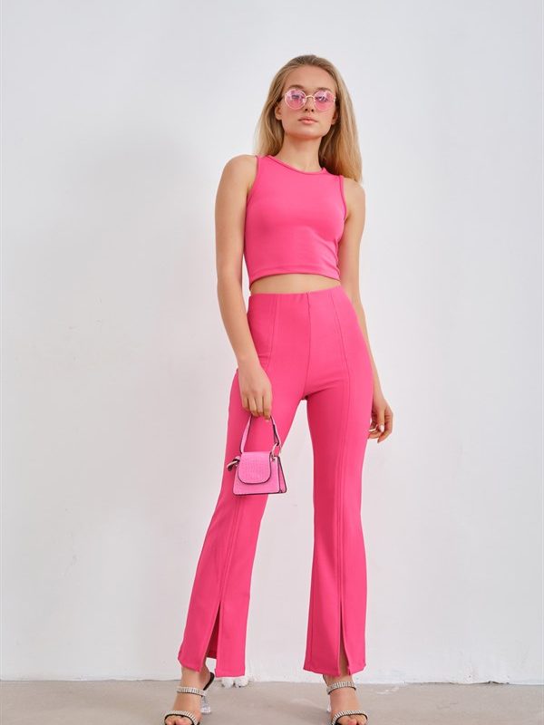 Slit Stitching Detail Trousers Fuchsia