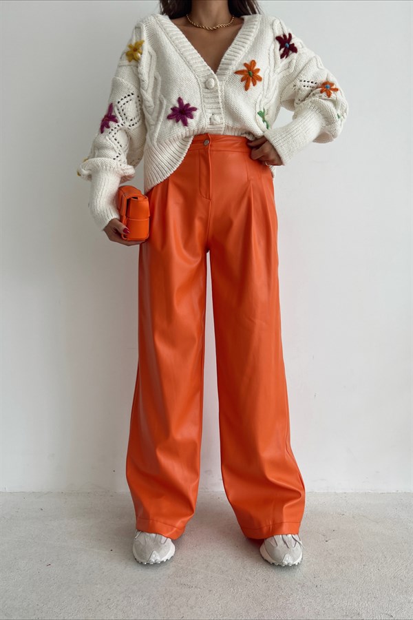 High Waist Leather Pants Orange - Image 2