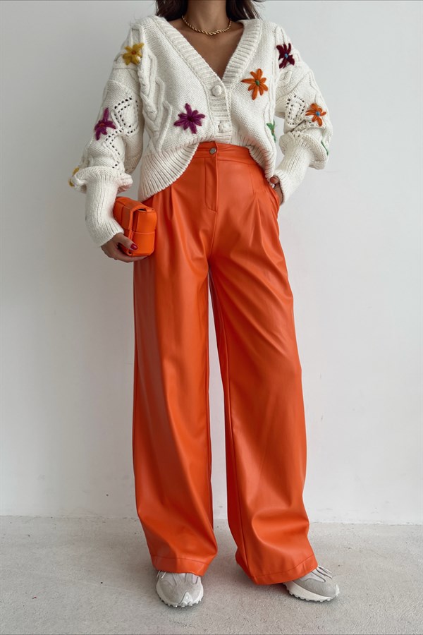 High Waist Leather Pants Orange