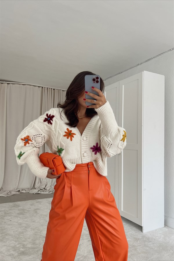 High Waist Leather Pants Orange - Image 3