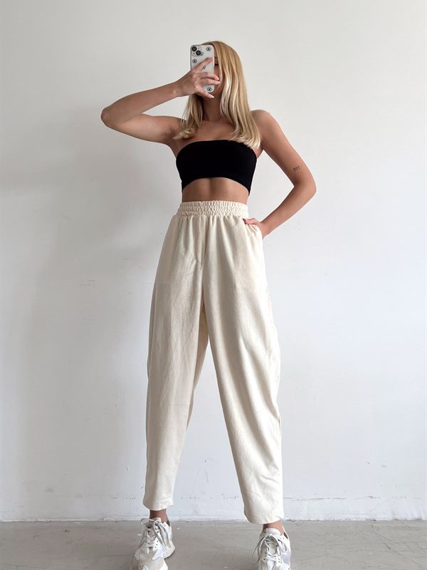 Soft Velvet Jogger Pants Ecru
