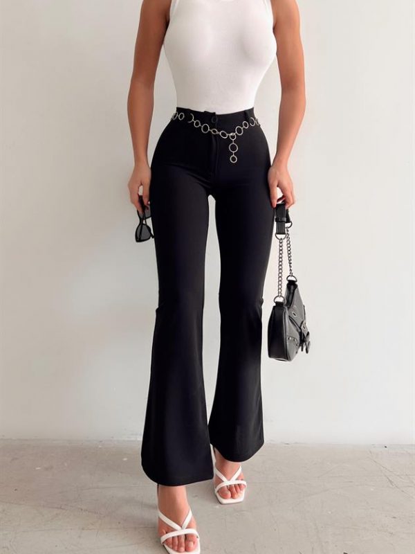 Chain Belt High Waist Trousers Black