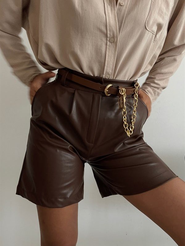 High Waist Leather Shorts Taba