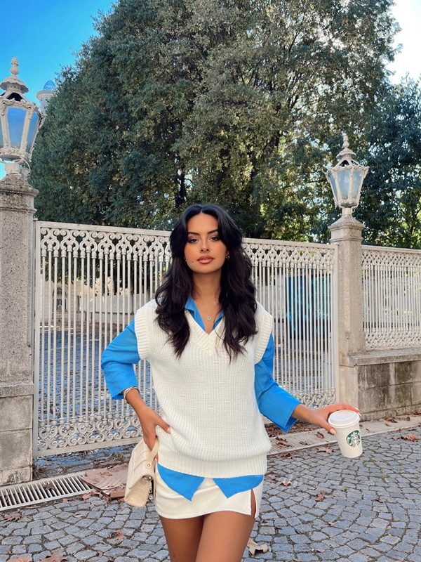 V Neck Knitwear Sweater Ecru