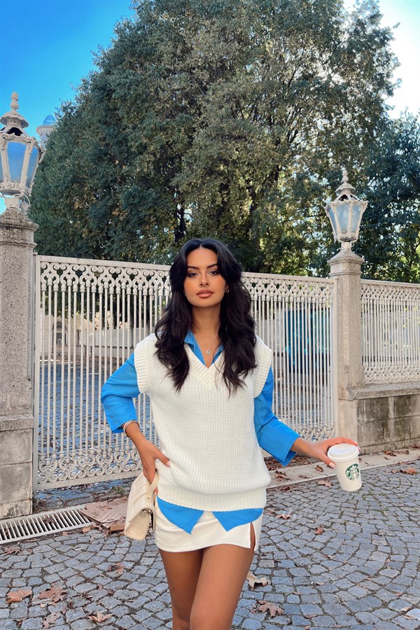 V Neck Knitwear Sweater Ecru